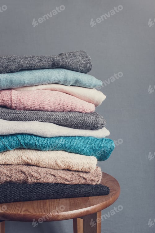 Preview: Stack of Multicolored Knitted Clothes