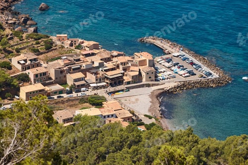 Preview: Balearic islands mediterranean coastline. Picturesque village Valldemossa harbor. Mallorca
