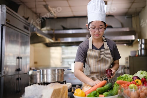 Preview: Culinary student preparing the fresh ingredients ready for cooking practice