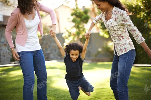 Preview: Grandmother, mom or boy in park holding hands with love, care or wellness outdoors for bonding toge