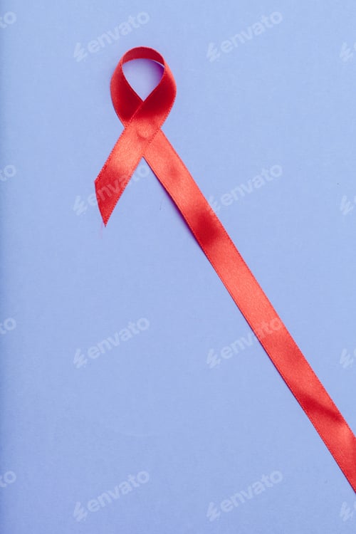Preview: ribbon HIV, AIDS on blue background