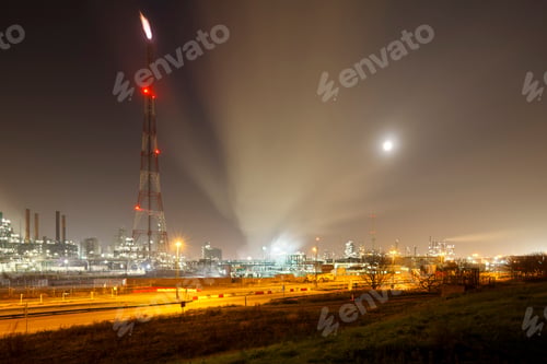Preview: Refinery With Flare At Night