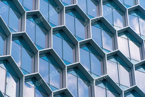 Preview: Office buildings windows. Glass architecture facade design with reflection