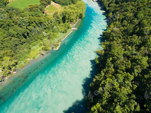 Preview: Aerial view of Arve an Rhone river confluent in Geneva Switzerl