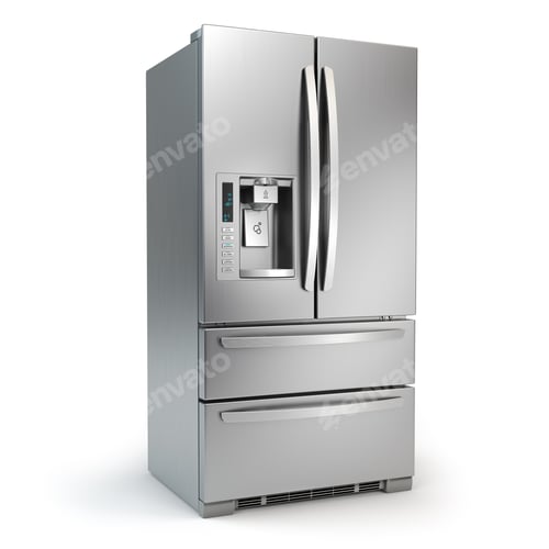 Preview: Modern Stainless Steel Refrigerator Appliance on White Background
