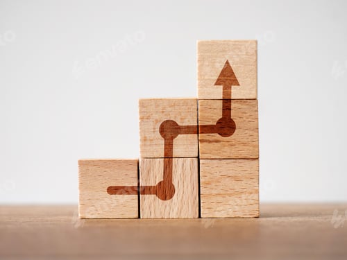Preview: Wooden puzzle of an arrow sign growth- concept of business development