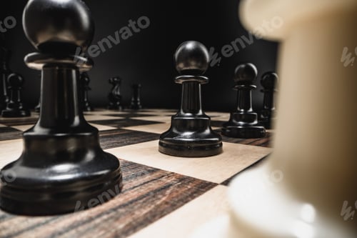 Preview: Chess board with figures on dark background