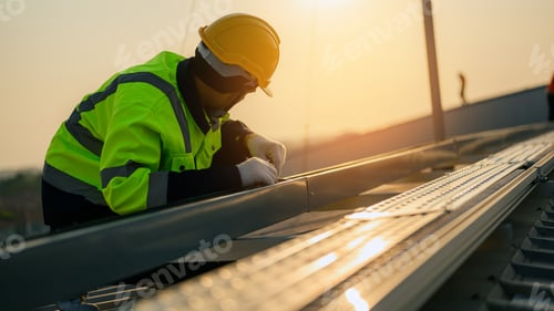 Preview: Professional engineer technician with safety helmet checking system