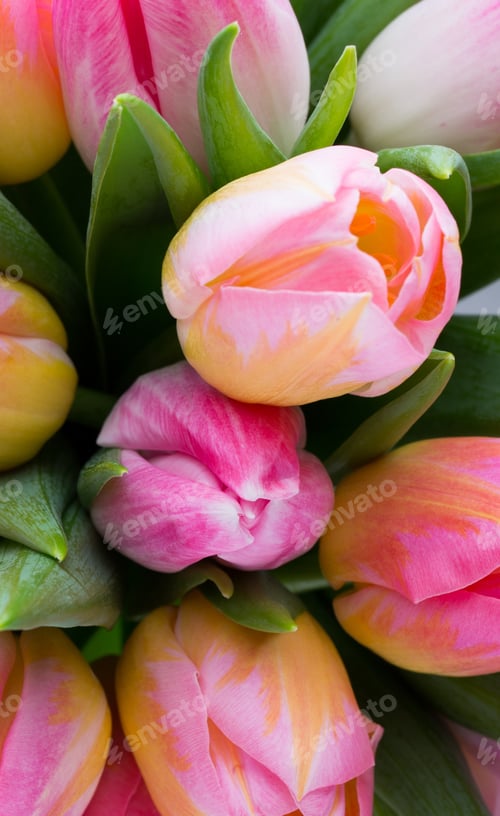 Preview: Tulip, flowers on the grey background.