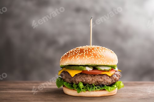 Preview: homemade tasty burgers on wood table.