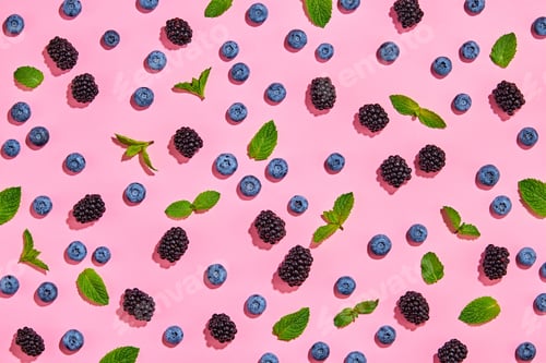 Fresh Fruit Flat Lay on Pink Background