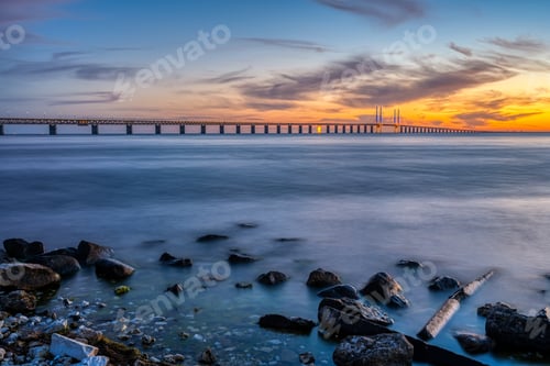 Preview: The famous Oresund bridge at dusk