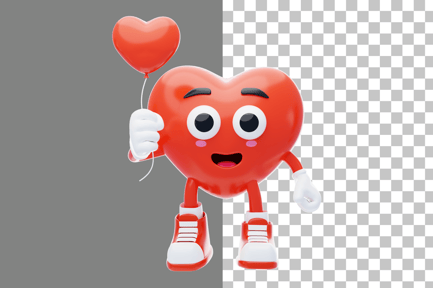 Preview: Heart Character Holding a Balloon 3D Illustration