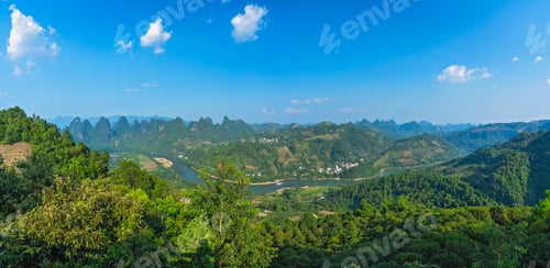 Preview: Panorama of Yangshuo karst landscape seen from Xianggong Hill
