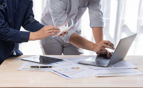 Preview: Marketing Financial analyst analysis business financial report on digital tablet during discussion a