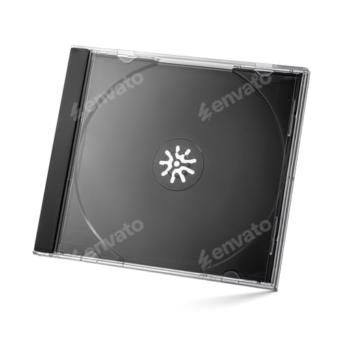 Preview: Closed compact black plastic disc box case CD jewel isolated on white.