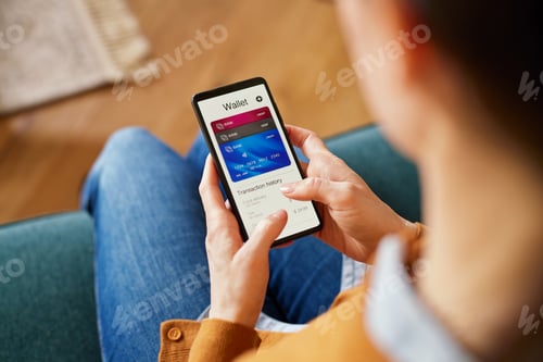 Preview: Latin hispanic woman checking digital wallet on smartphone