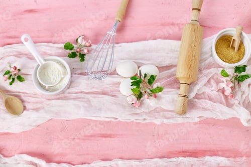 Preview: Bakery or cooking frame, ingredients, kitchen items for pastry