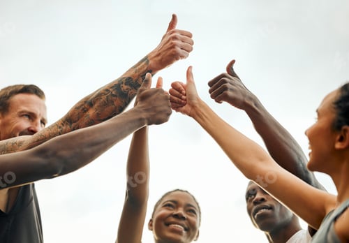 Preview: Just do your best. Shot of a group of friends giving the thumbs up.