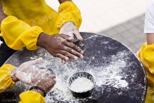 Preview: Young cooks enjoying flour play while making khachapuri