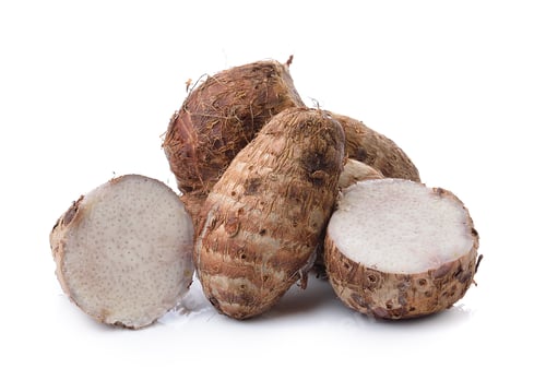 Preview: boiled taro root on a white background