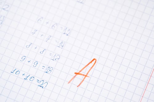 Preview: Excellent score opposite the correct solution on a piece of paper