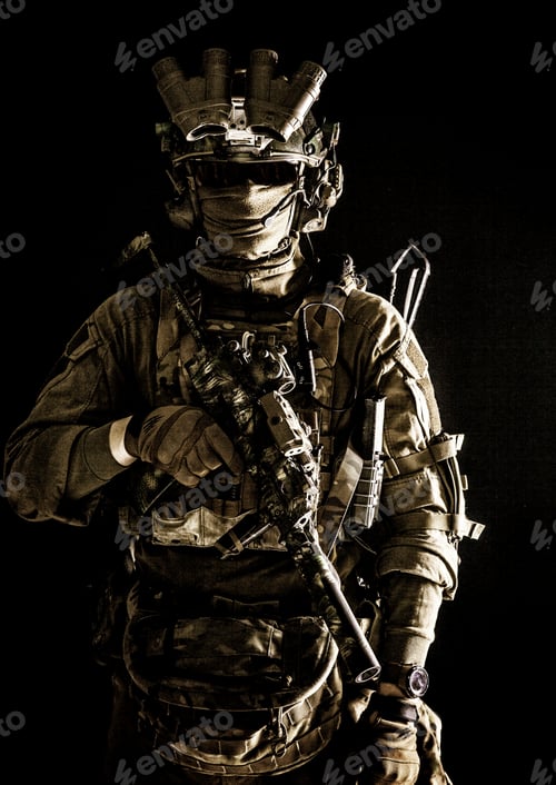Preview: Anti-terrorist squad equipped fighter soldier in darkness