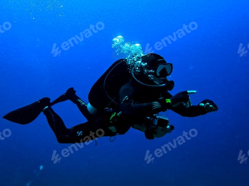 Preview: Scuba diver in blue water