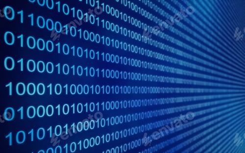 Preview: 01 or binary data on the computer screen, 3d render