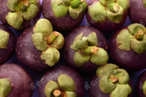 Preview: Delicious fresh mangosteens on color background, closeup