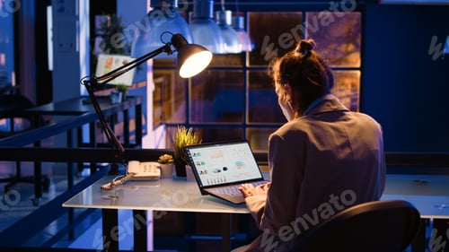 Preview: Startup worker checking financial data report online