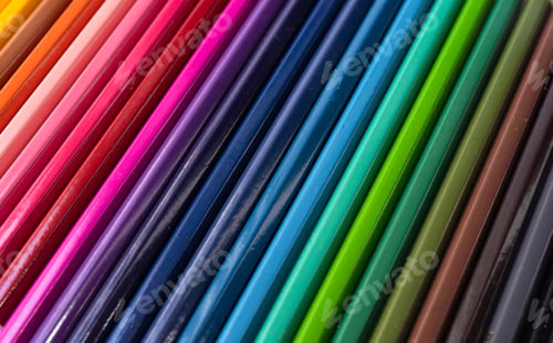 Preview: Colorful multi colored pencils on white background. Education, Business. Art