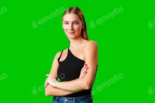 Preview: Blonde Woman in Black Tank Top Posing for Picture