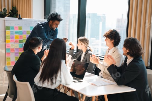 Preview: Business team showing unity success with hands together in office, teamwork collaboration