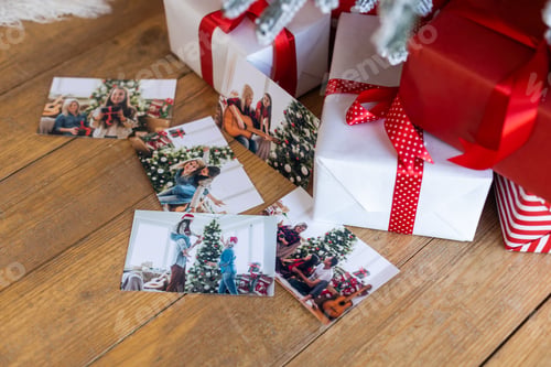 Preview: photo next to gifts, christmas background