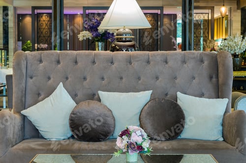 Preview: Pillows over the sofa, mockup and decorate concept