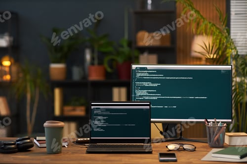 Preview: Workplace Of Programmer With Computers In Office