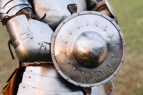 Preview: An ancient shield of ancient knight's armor.A medieval concept.Metallic texture