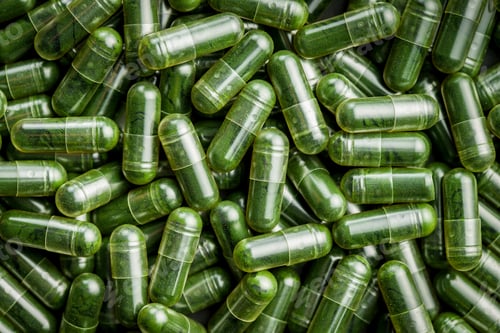 Preview: Green chlorella pills or green barley pills.