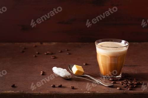 Preview: bulletproof coffee, keto paleo drink blended with butter and coconut oil