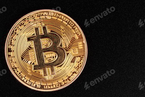 Preview: Golden Bitcoins On Black Background. Trading Concept Of Crypto Currency