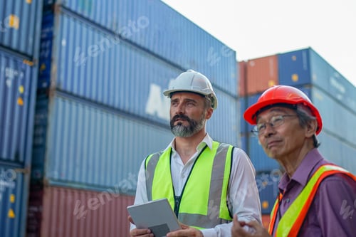 Preview: Foreman checking containers in the terminal, at import and export business logistic company.