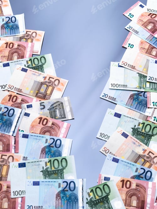 Preview: Euro currency notes split into two piles