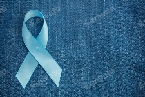 Preview: Blue Ribbon For Prostate Cancer Awareness On Blue Demin With Copyspace