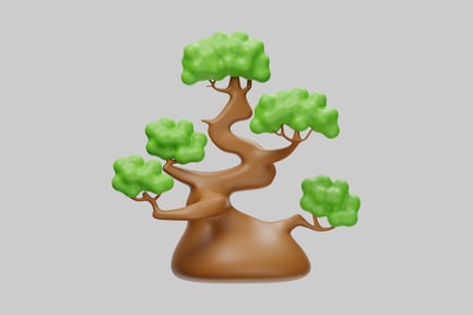 Preview: Cartoon bonsai tree with rounded leaves