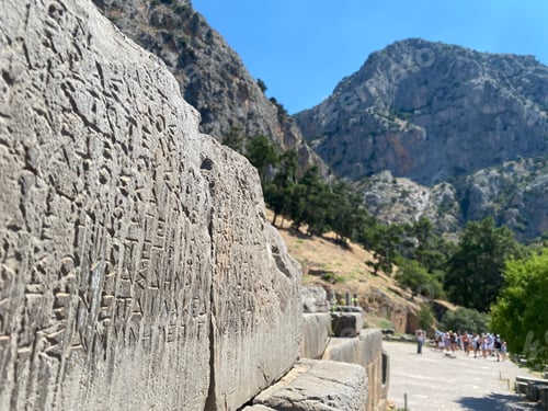 Preview: Close-up shot of ancient Greek hieroglyphs on rocks