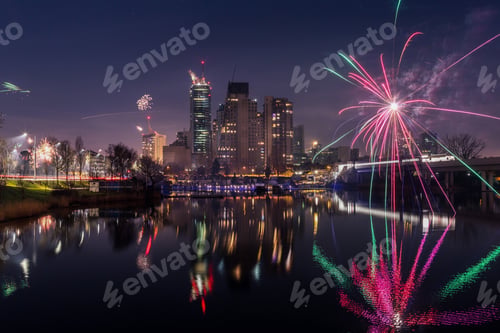 Preview: New Years evening celebration with many fireworks in the sky