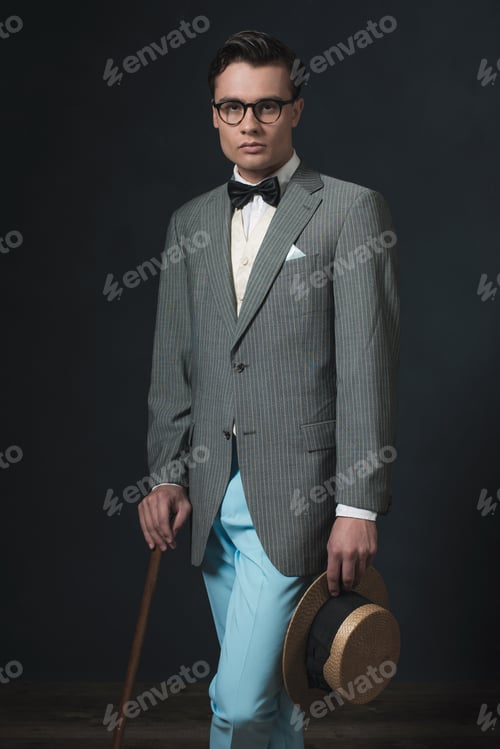 Preview: Retro 1920S Business Man With Hat And Cane.