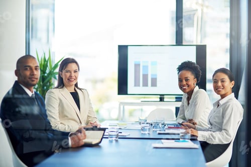 Preview: Portrait of a group of businesspeople having a boardroom meeting together