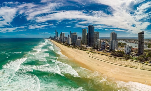Preview: Surfers Paradise beach from aerial drone perspective, Gold Coast